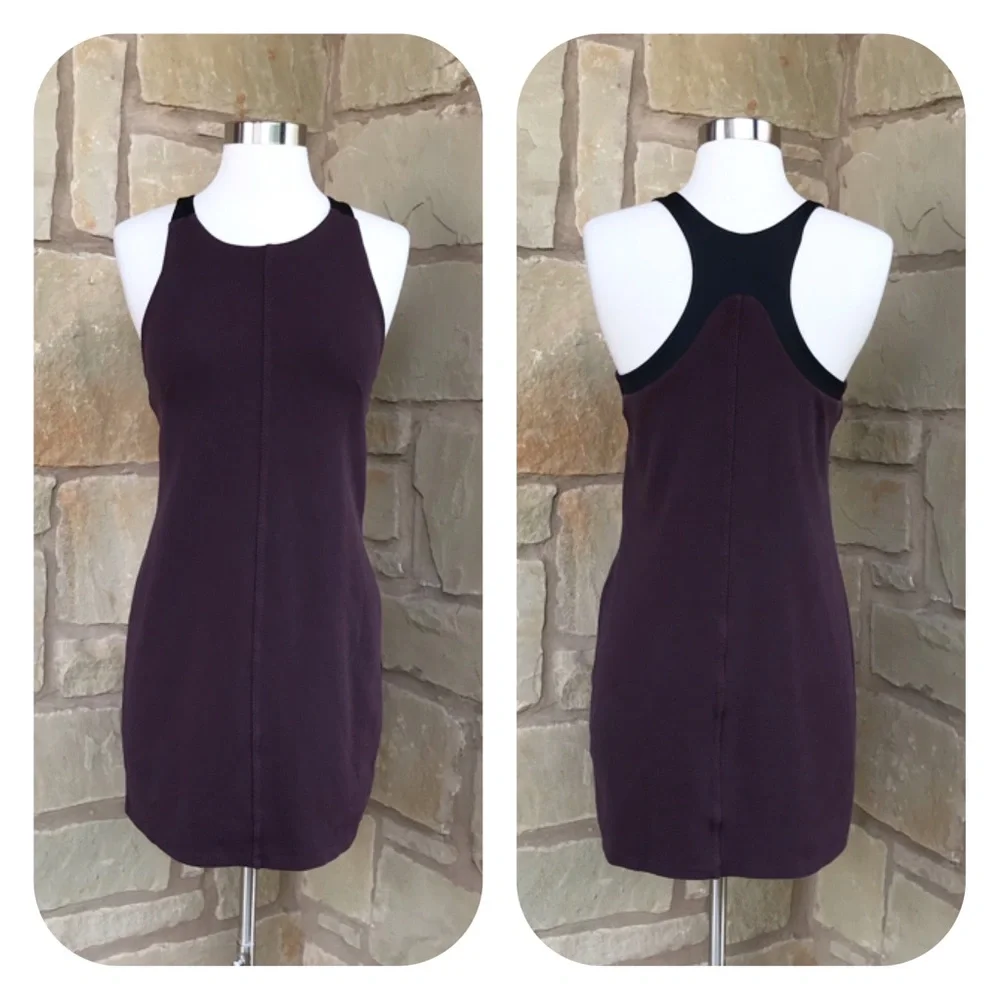 Athleta Plum Racerback Mini Dress with Black Trim